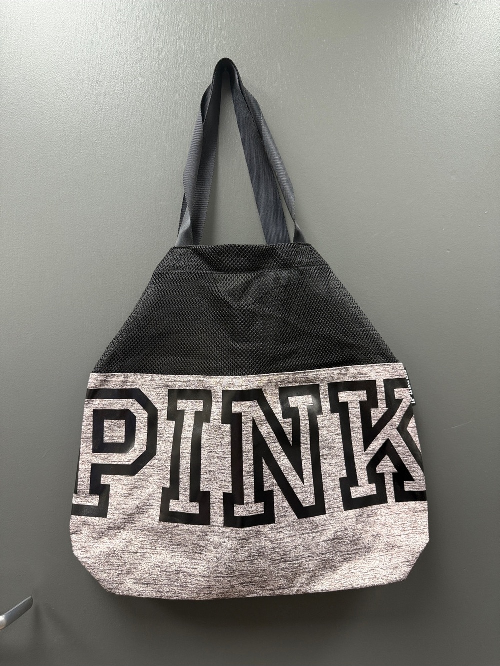 PINK Victoria's Secret Black and Gray Mesh-Accent BeachTote
